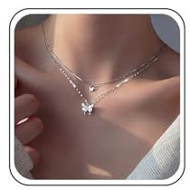 TseenYi Schmetterling Choker Halskette Geschichtet Schmetterling Anhänger Halskette Mini Schmetterling Kurz Choker Duoblelayer Silber Cz Schmetterling Anhänger Halskette Kette Schmuck Für Frauen