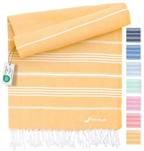 Fit-Flip Hamamtuch aus 100% Baumwolle – saugfähig und schnelltrocknend – türkisches Saunatuch, Strandtuch, Duschtuch, Badetuch, Yogatuch – Honey – 100x200cm Sultan