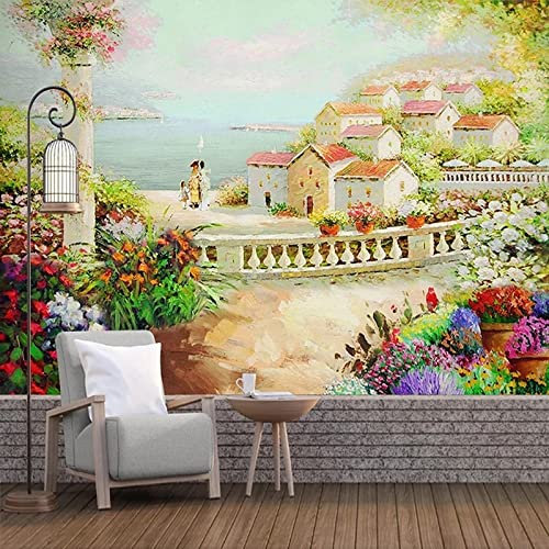 Wandbild Gartenhaus Idyllische Landschaft Ölgemälde Tapete Schlafzimmer Arbeitszimmer Wohnzimmer Hintergrund 3 TV Wandbild Tapete Wanddekoration fototapete 3d Vlies wandbild Schlafzimmer-350cm×256cm