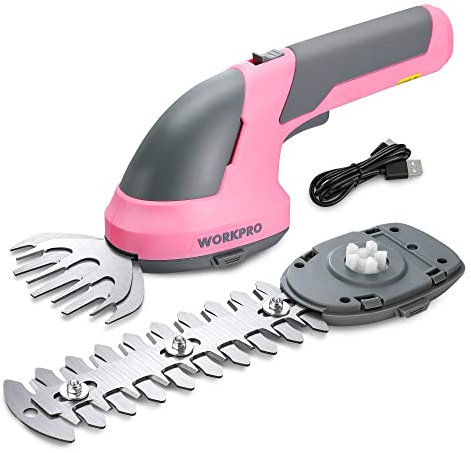 WORKPRO 2 IN 1 Cordless Hedge Trimmer and Grass Shear | 7.2V Electric Grass Trimmer with 2000mAh Lithium-ion Battery | 7.2V Cordless Grass Shear & Shrubbery Trimmer (Pink)