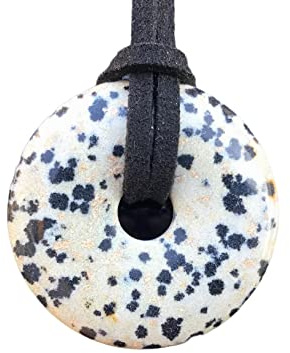 Steinfixx® - Premium Dalmatiner Jaspis Donut optional als Kette mit Silber- oder Goldanhänger und 80cm Lederband | Heilstein | Edelstein | Chakra-Stein
