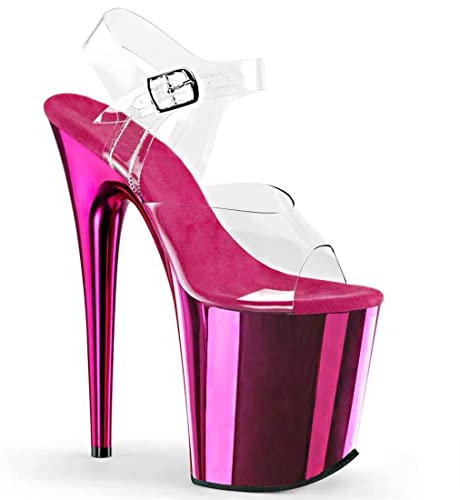 denova's Sandalias de tacón alto transparentes para mujer, talla grande, con plataforma y correa al tobillo, Fucsia-transparente, 12 US