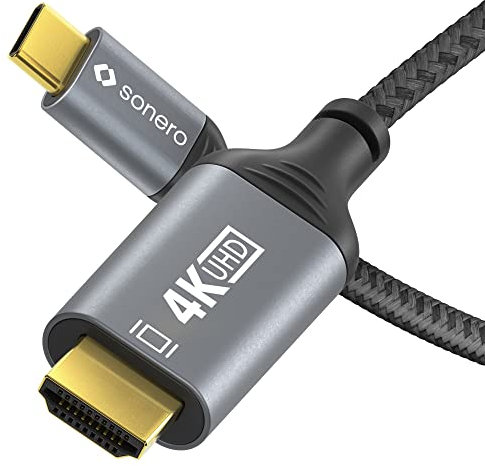 Cavo Sonero® 4K da USB-C a HDMI, da HDMI maschio a USB-C maschio, 4K 60Hz, 18GB/s, rivestimento in cotone, grigio/nero, 1 metro