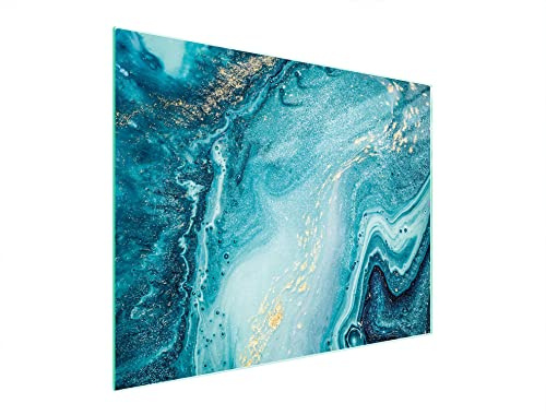 DarHaus Herdabdeckplatte 52x40 cm 1-teilig Ceranfeldabdeckung Induktion Herdschutz Spritzschutz Glasplatte Deko Schneidebrett aus Gehärtetem Glas, Marmor Türkis