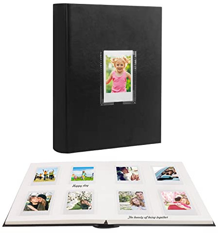 128 Hüllen Fotoalbum mit Schreibfläche, Frontfenster, Für Polaroid Fotoalben 3 Zoll Kompatibel mit Fujifilm Instax Mini 12 11 9 99 8 40, Polaroid 300, HP Sprocket, K-Pop Fotokarten(Schwarz)