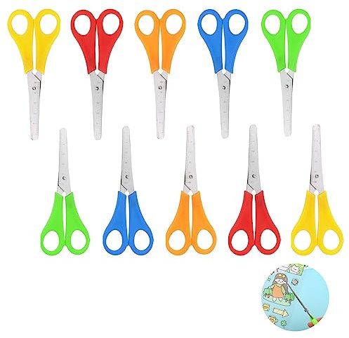 RUCUDIM 10 tijeras para niños, tijeras para niños primero, tijeras preescolares, tijeras de seguridad para niños, de acero inoxidable, tijeras de papel pequeñas para niños, tijeras escolares