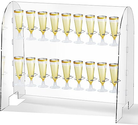 Tanlade Acrylic Champagne Wall Holder 2 Tier Wine Glass Stemware Rack 18 Slots Champagne Stand Holder for Party Standing Drink Tower Shelf for Display Cabinet Wedding, 27.56 x 23.68 x 15.68 Inches