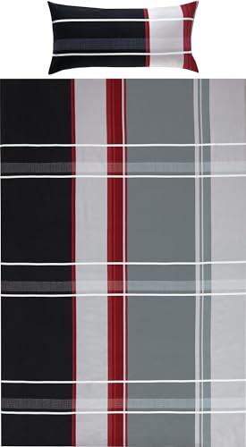 Erwin Müller Bettwäsche Feinbiber rot-anthrazit-Silber Größe 1x 135x200 cm + 1x 40x80 cm