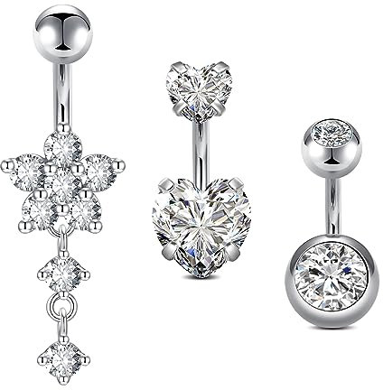 LAURITAMI Kurzes Bauchnabelpiercing 6mm Chirurgenstahl 14G Barbell Silber CZ Piercing Bauchnabel Schmuck Barbell