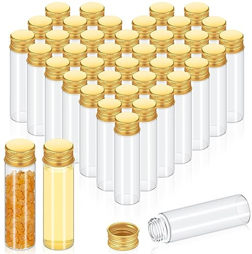 Didaey Lot de 100 petits flacons vides avec couvercles en verre transparent avec couvercle en métal et aluminium à vis, petit récipient d'échantillons de bricolage (casquettes dorées, 20 ml)