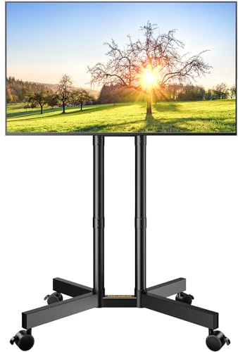 Perlegear PGTVMC14 - Supporto TV mobile con ruote per TV da 32 a 70 pollici, carrello per TV mobile regolabile in altezza con inclinazione da -15° a +5°, supporto TV da esterno per TV 4K max VESA 400