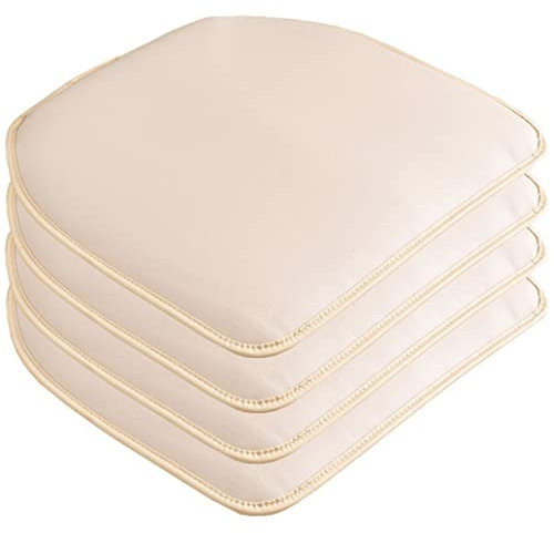 EGGPOD Leder-Stuhlkissen für Esszimmerstühle [43 x 40 cm],rutschfeste Küchen-Esszimmerstuhlauflage und Sitzkissen mit maschinenwaschbarem Bezug,1/2/4-Set(Farbe:gebrochenes Weiß,Größe:4 Packungen)