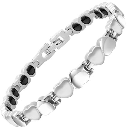 JEROOT Magnetarmband Damen Titan, Silber Ultral-Festigkeit magnetisch Hämatit Armbänder für Frauen Magnet Armbänder Gesundheit mit Größenbestimmungswerkzeug, Argent C