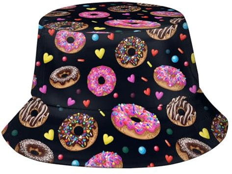 Food Pattern Bucket Hat Funny Sun Hat Fashion Fisherman Cap for Women Men, Donuts, Einheitsgr��e