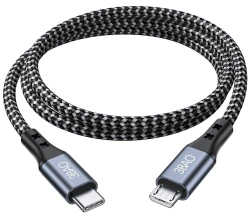 3BAO USB C auf Micro USB Kabel 3M, USB Typ C auf Micro Kabel Nylon geflochtene USB C zu Micro Ladegerät Kabel Android Ladekabel Dast Sync Kompatibel für Samsung Galaxy S7/S5/J3/J5/J7, Huawei, HTC, LG