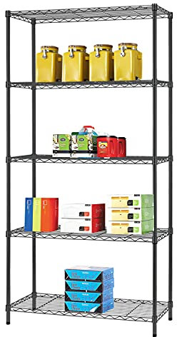 5 Tier Adjustable Wire Shelving Unit,Commercial Metal Shelf with Strong Steel for Restaurant Garage Pantry Kitchen Garage,Black
