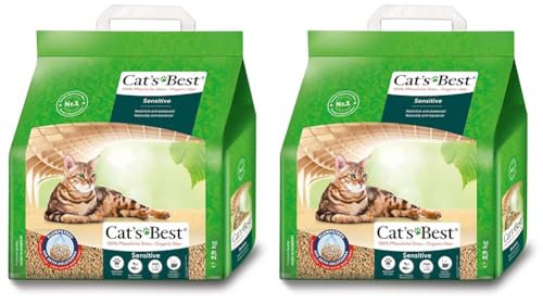 Cat's Best Sensitive, 100% pflanzliche Katzenstreu, fest klumpend und antibakteriell aus veredelten Aktiv-Holzfasern – speziell für empfindliche Katzen, 2,9 kg/8 l (Packung mit 2)