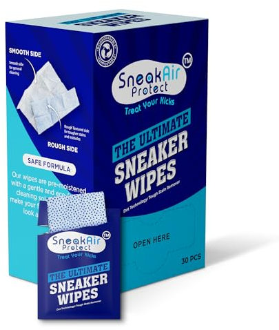 SneakAir Protect Toallitas limpiadoras de zapatos, toallitas para tenis, elimina la suciedad, la mugre y las manchas de doble textura, toallitas de limpieza de suela (30 unidades, desechables), Azul,