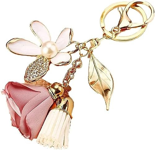 NISCAYA Porte-clés fleur strass pompon feuille porte-clés femme portefeuille pendentif breloques fille cœur fleur gland porte-clés voiture porte-clés femme métal pendentif porte-clés cadeau créatif,