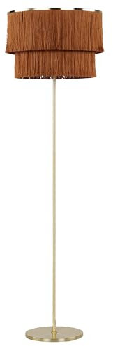 Beliani Stehlampe Metall braun/gold 137 cm mit Fransen Retro 70er Jahre Stil Peristeri