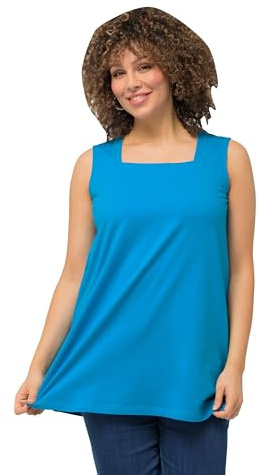 Ulla Popken Damen große Größen Übergrößen Plus Size Longtop, Classic Fit, Carré-Ausschnitt, ärmellos saphirblau 50+ 807310750-50+