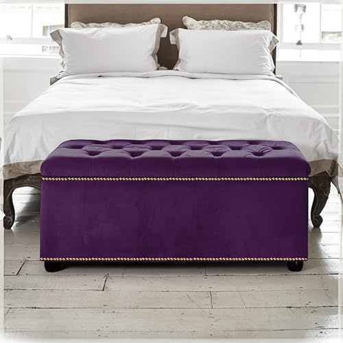 Paradise Furniture Ottoman Storage Box Bedroom, Living Room Gold Trim (Amethyst, W:91cm x D:40cm x H:45cm)