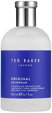 Ted Baker Skinwear EDT, profumo legnoso maschile, note di testa zestate di lime, bergamotto e limone con note di fondo in legno di sandalo, ambra e cedro, 200 ml