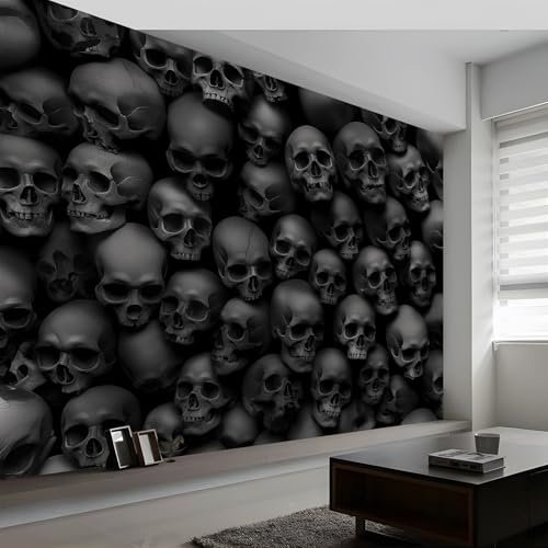 Fototapete Dunkler Totenkopf Vlies Tapeten Wandtapete, Schwarz Moderne Wanddeko Design Wand Dekoration Wohnzimmer Schlafzimmer Büro Flur 300 x 210 cm (WxH) Wandtapete