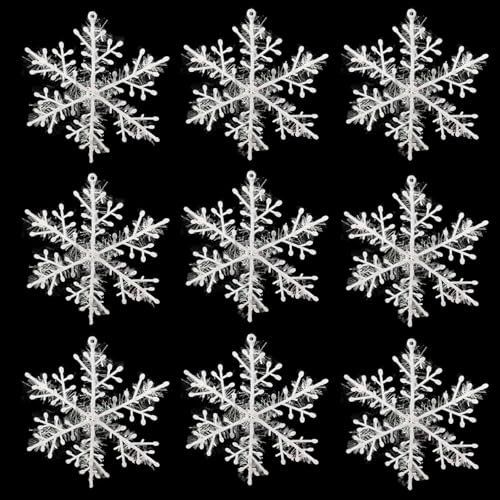 60 PCS Christmas Snowflake Ornament,Glitter Snowflakes Christmas Hanging Decoration Winter Hanging Snowflakes for Xmas Trees Party Supplies