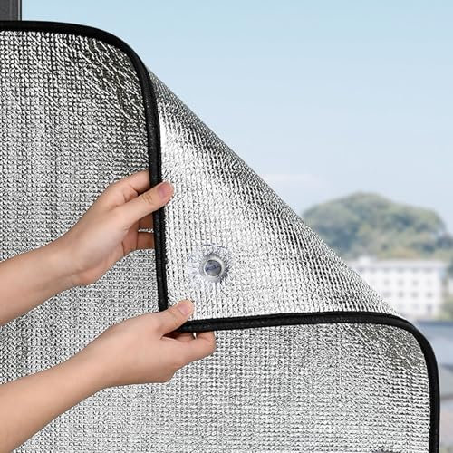 LLXNQ026 Doppelte Aluminisierte Isolierfolie Wärmeschutzvorhang Für Fenster,Ohne Bohren Verdunklungsgardine mit Saugnapf Winddicht Kälteschutz Thermovorhang für Wohnzimmer (110x220cm)