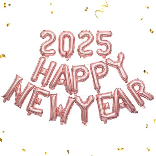 2025 Silvester Deko Luftballon,Happy New Year Deko Ballons Roségold,Neujahr Deko Folienballon für Silvester Dekoration,Silvester Party Deko Ballon Zubehör,2025 Neues Jahr Luftballons Party Dekoration