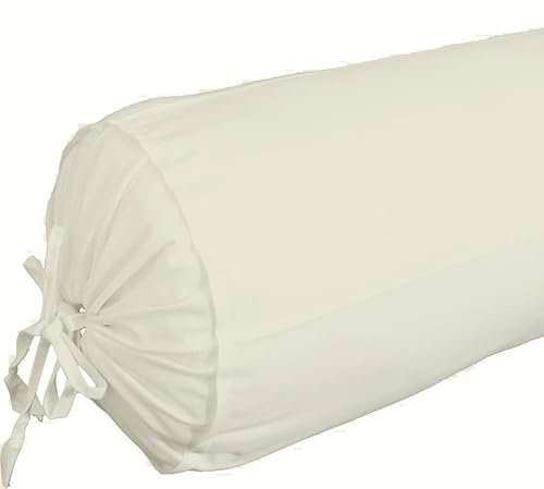 SAHARBEDDINGS Nackenrollen-Kissenbezug aus Baumwolle für zylindrische Kissen und Kordelzug, Rundhalsausschnitt, Elfenbein, 15 x 50,5 cm, 2 Stück