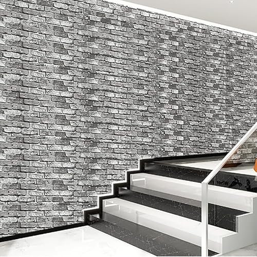 Snewvie Rustic Grey Brick Effect Wallpaper 3D Grey Brick Wall Effect Wallpaper Non-Woven Brick Pattern Vintage Slate for Bedroom Living Room Restaurant Cafe Wallpaper 950 * 53cm