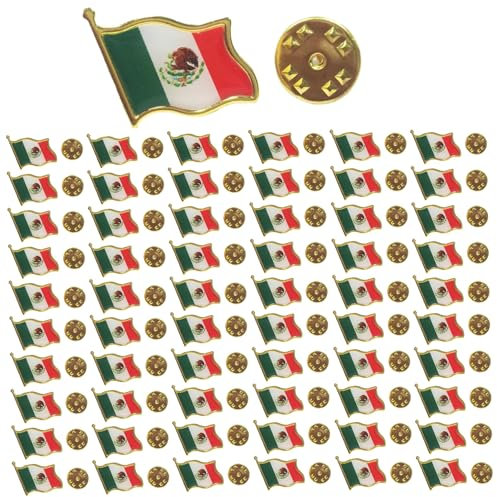 Pin de la bandera de México, alfileres mexicanos de aleación de 100 piezas, insignia de alfiler de bandera mexicana, amistad patriótica alfilada para recuerdo para la chaqueta de traje mochila sombre