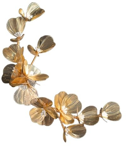 Whakano Gold Haarschmuck,Hochzeit Kopfschmuck Blumen,Brautschmuck Haare,Perle Haarbänder für Damen und Frauen,Kommunion Kopfbedeckung,Haare Accessoire für Brautjungfern,Valentinstag,Party,D