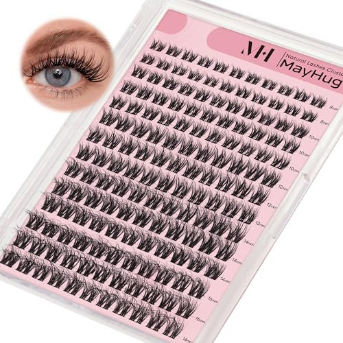 Mayhug Wimpern Cluster, 154Pcs Cluster Lashes Natürliches Aussehen, Wispy Künstliche Nerzwimpern, C Curl Individuelle Wimpern Extensions Wimpernverlängerungen für DIY zu Hause（8-16mm, Soft）
