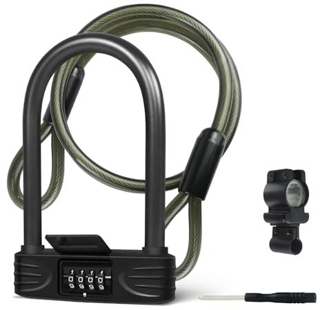 TenixLox Heavy Duty Bike U-lock with 4 Digit Combination, Waterproof, No Key, Includes U-lock Shackle and Cable, Ideal for Home, School, Travel