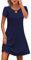 Zeagoo Women Sun Dress Beach Knee Length Tee Shirt Dresses Summer Casual Skater Dress Puff Sleeve Loose Floaty Dresses Navy Blue L