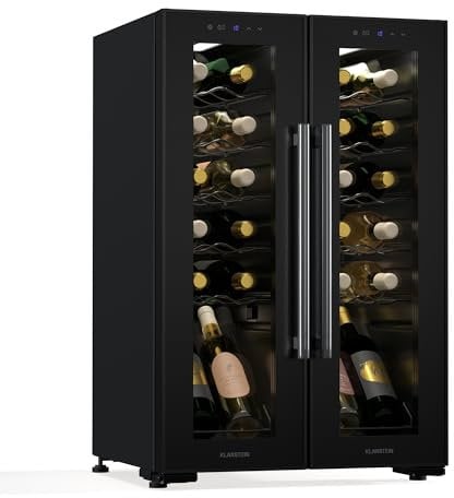 Klarstein Shiraz - Frigorifero per Vino a 2 Zone - 24 Bottiglie, a Libera Installazione, 5-18°C, Illuminazione a LED, Controlli Touch, Design Elegante, Cantinetta Climatizzata per Vino