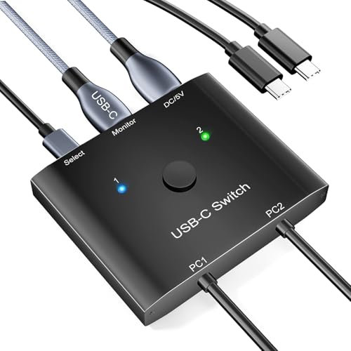 YOUTINGHDAV USB C Switch 2 in 1 out, KVM Switch 2 Laptops 1 Monitor 4K@120Hz, USB C Switch 2 Laptops/PD 100W Aufladen / USB3.1 Gen 2 / 10Gbps / Kabelfernbedienung, USBC KVM Switch 2 PC 1 Monitor
