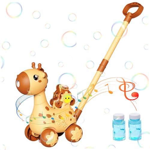 XJKLBYQ Bubble Machine,Bubble Blower Maker|Bubble Mower Automatic Bubbling Cartoon Bubble Lawn Mower Battery Powered with LED & Bubble Solutio, Not Included Batteries (Yellow)
