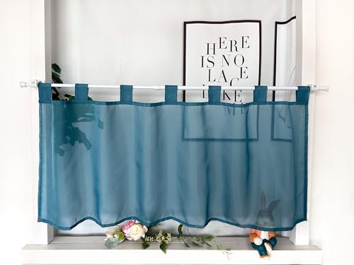 Devola Scheibengardinen Voile Kurzgardine mit Schlaufen Modern Bistrogardine Transparent Fenstervorhang Kurz Gardine Einfarbig Fenstergardinen Küche HxB 60x120cm Blau 1 Stück