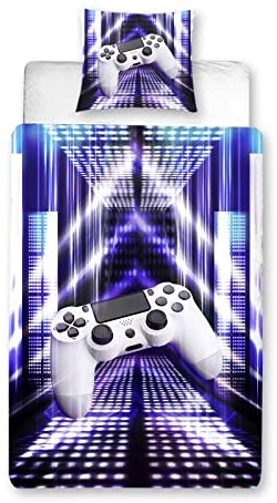 HOMHOMHA Gamer Bettwäsche 135x200 Jungen Teenager Jugendlich Gamepad Jungs Kinderbettwäsche 3D-Druck Spielthema Game bettbezug und 1 Kissenbezug 80X80cm für Spielzimmer, Blue