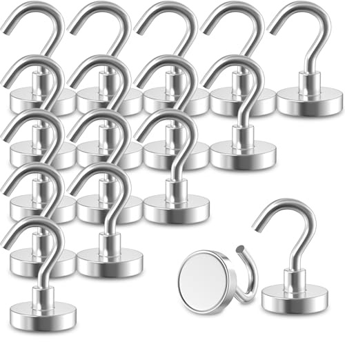 16 Stück Magnethaken,22kg Extra Starke Magnetische Haken,Magnetischer Haken, Stark Magnete mit Haken, Starke Neodym Magnetisch Grill Haken für werkstatteinrichtung,heckzelt,grill(25*44.9MM)