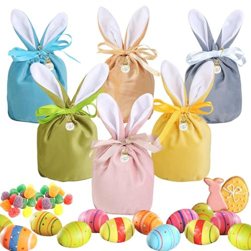 Jemmytu Geschenktüten Ostern, 6 Stück Osterkörbchen, Ostertaschen mit Ohren, Osterhasen Taschen, für Geschenkverpackung Ostern Deko Ostereier zum Befüllen