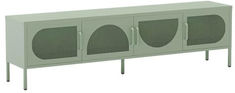 AltoBuy LIOVIA - Meuble TV 180 cm 4 Portes Ajourées en Métal Vert Menthe