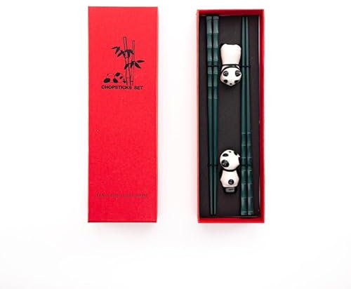 2 Pairs Reusable Panda Chopstick Set – Dishwasher Safe Fiberglass Chopsticks with Ceramic Panda Rest | Durable Chopsticks for Sushi, Noodles & Rice | Elegant Gift for Food Lovers (Panda Design 4)