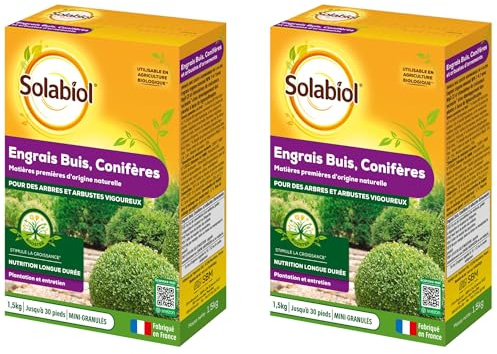 SOLABIOL Engrais Conifères et Arbustes d'ornement - 1,5 Kg - 100% Organique - Action Longue Durée SOCONY15 (Lot de 2)
