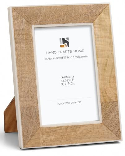 Handicrafts Home 4x6 Handmade Wooden, Bone & Wood Inlay Decorative Picture Frame- Handmade Rustic Photo Frame for Wall & Tabletop - Aesthetic & Modern Farmhouse, Home, Office Boho Décor - Wood & White