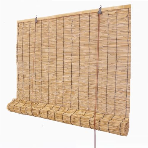 Geovne Natür Schilfrollos,Retro-Raffrollo Bambus,Fensterläden mit Lifter,Handgewebte Bambusjalousien,Atmungsaktiver Blackout Bambusrollo,für Außen-/Innenbereich,Anpassbar (130x220cm/51x87in)